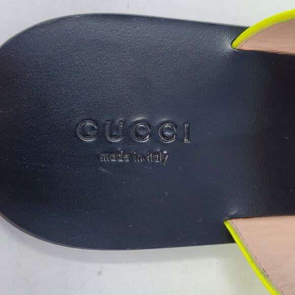 Gucci Marmont GG Sandal Thong Flat With Double G In Yellow Fluo Leather Size 37 - Picture 10 of 11